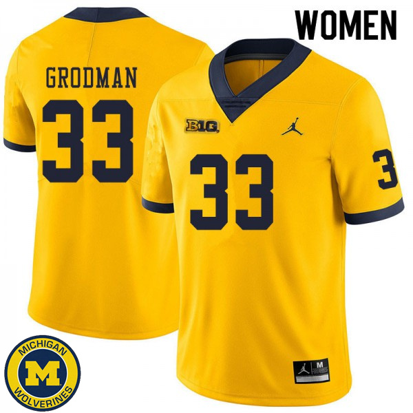 Womens Michigan Wolverines #33 Louis Grodman Yellow Alumni Jersey